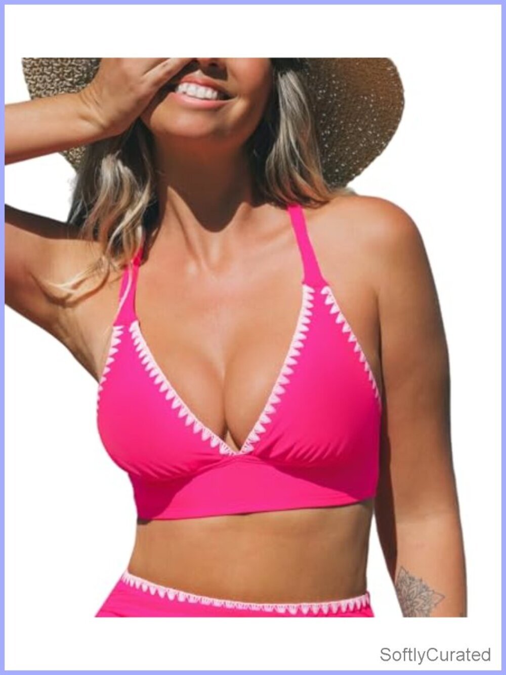 V Neck Crisscross Back Bikini Top Only with Removable Soft Cups, Shell